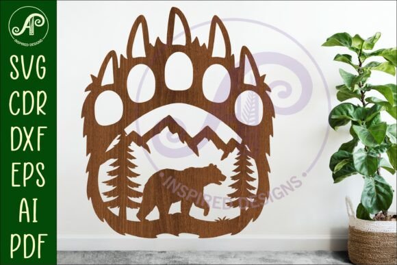 Bear Paw Print with Bear Wall Sign: Rustic Digital Cut File