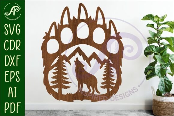 Bear Paw Print with Wolf Wall Sign: A Digital Craft File