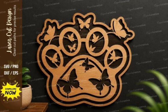 Butterfly Paw Print Laser Cut Svg File for Crafting