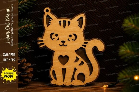 Cute Cat Ornament Laser Cut SVG Cat