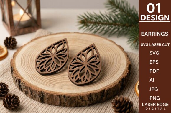 Elegant Floral Geometric Earring Laser Cut SVG
