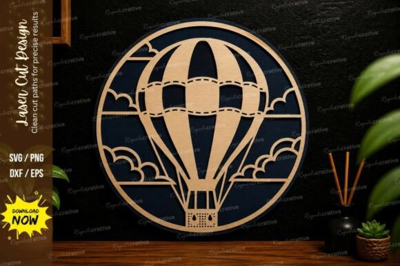 Enchanting Hot Air Balloon Scene Laser Cut SVG File