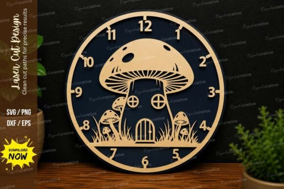 Enchanting Mushroom Clock Laser Cut SVG Design