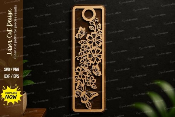 Floral Butterfly Bookmark SVG Laser Cut Design File