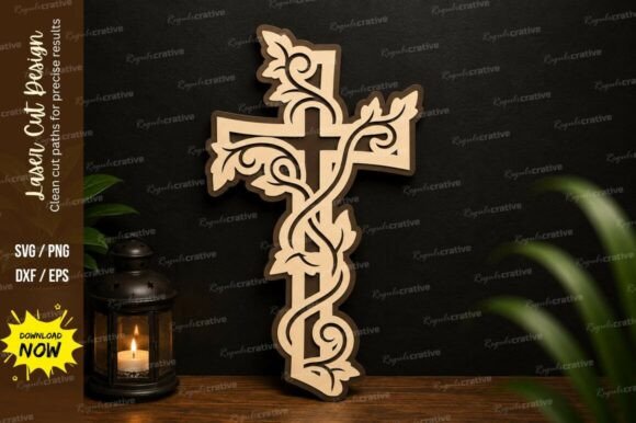Floral Cross Laser Cut SVG Design for Elegant Crafts