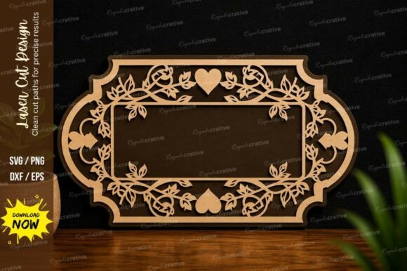 Floral Decorative Nameplate SVG Laser Design