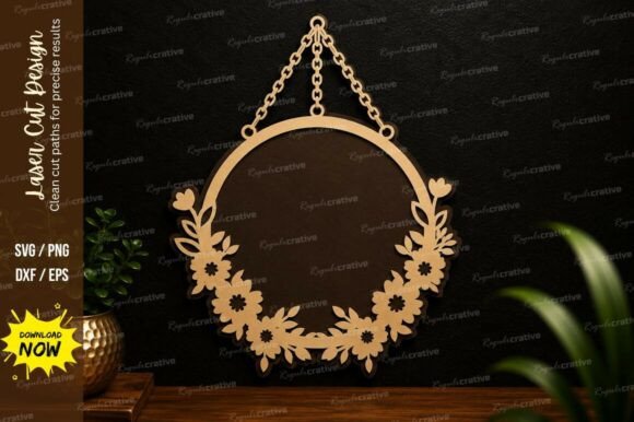 Floral Hanging Wreath Laser Cut SVG for Elegant Projects