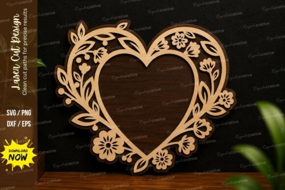 Floral Heart Wreath SVG: Elegant Laser Cut Design