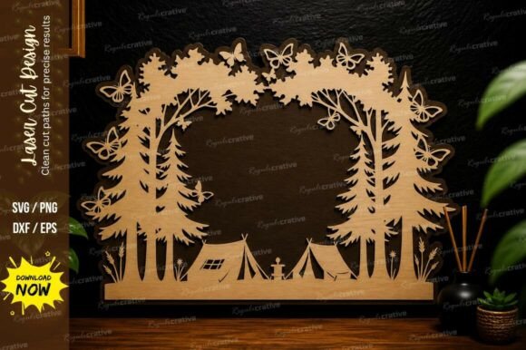 Forest Camping Frame Laser Cut Svg File