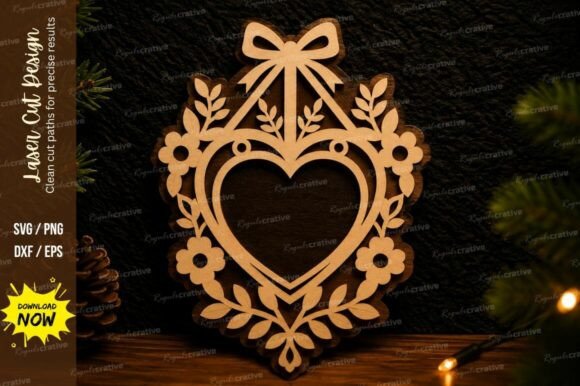 Heart Floral Ornament Laser Cut SVG: Elegant Design Files