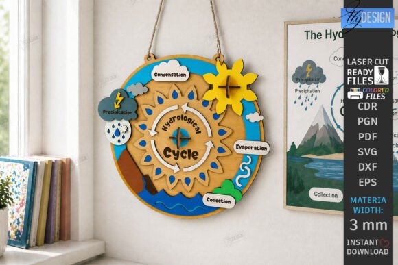 Hydrological Cycle Board Laser Cut: CNC Educational Puzzle