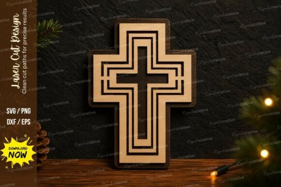 Layered Wooden Cross Laser Cut SVG for DIY Projects