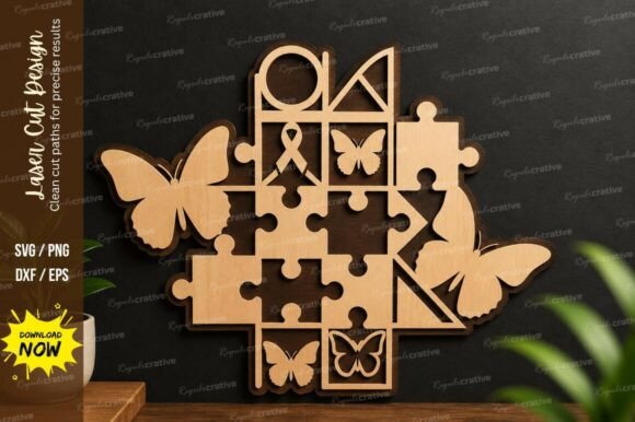 Puzzle Butterfly Grid Laser Cut SVG Design