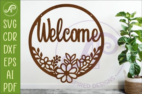 Round Floral Welcome Sign SVG Laser Cut