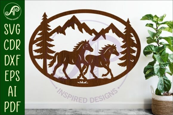 Running Horses Mountain Scene: A Dynamic Wall Art Design